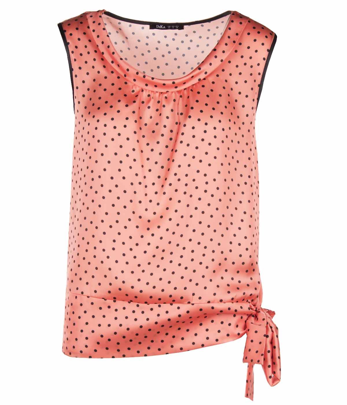 Round neck blouse with tie-hem finish and polka dots print 0